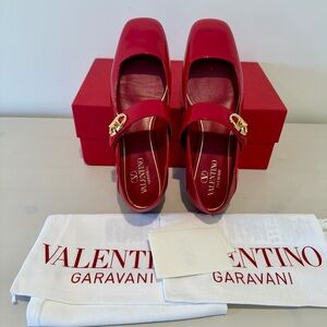 VALENTINO GARAVANI V Logo Locker Ballerina Mary Jane Ballet Flats Red Size 38.5